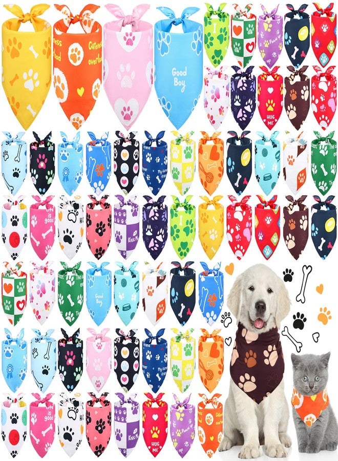 Cosblank 60 Pcs Paw Print Dog Bandanas Bulk Summer Pet Scarf Bibs Adjustable Washable Kerchief Pet Costume Accessories Grooming Supplies for Small to Large Cats Dogs - Image 1